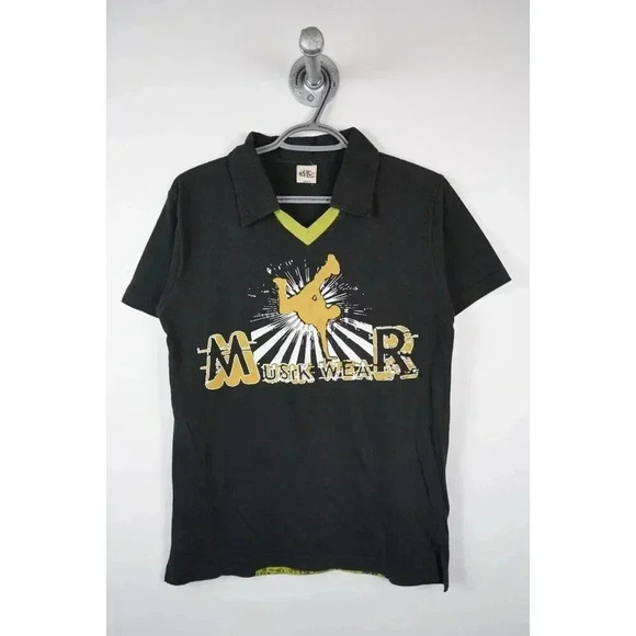 Y2K Polo Tshirt Men's Small Black/Gold Citywear #594 - Picture 1 of 10